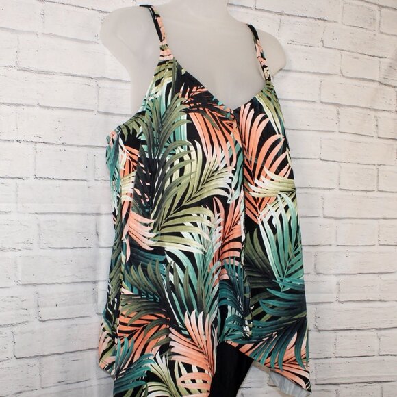Swim Solutions Slimming Green Tropical Palm One Piece Swim Dress Plus Size 22W - Picture 4 of 6